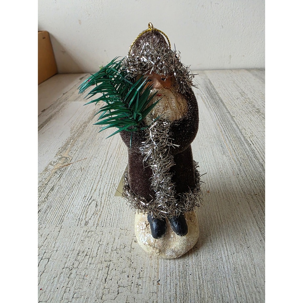 Vintage Midwest Cannon falls tinsel velvet Santa hanging Victorian tree statue